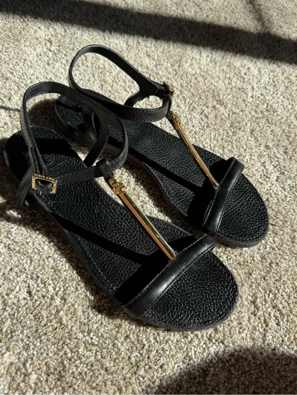 Tory Burch T-Strap Women's Sandals with Gold Bar Accent